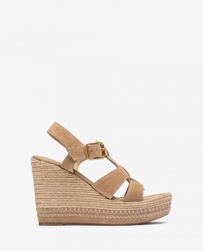 Sandales compensées hautes avec surpiqûres Unisa pour femme - Beige Sandales compensées hautes avec surpiqûres Unisa pour femme - Beige