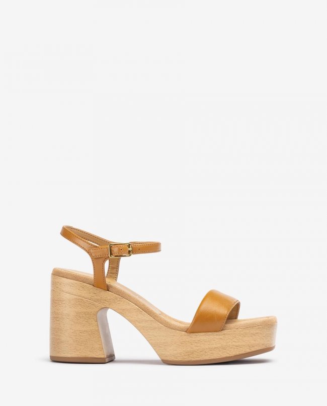 Sandales compensées en cuir Unisa pour femme - Marron