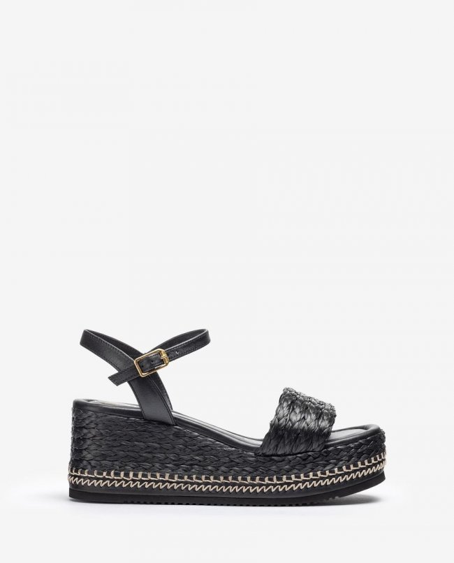 Sandales compensées en raphia Unisa pour femme - Noir Sandales compensées en raphia Unisa pour femme - Noir