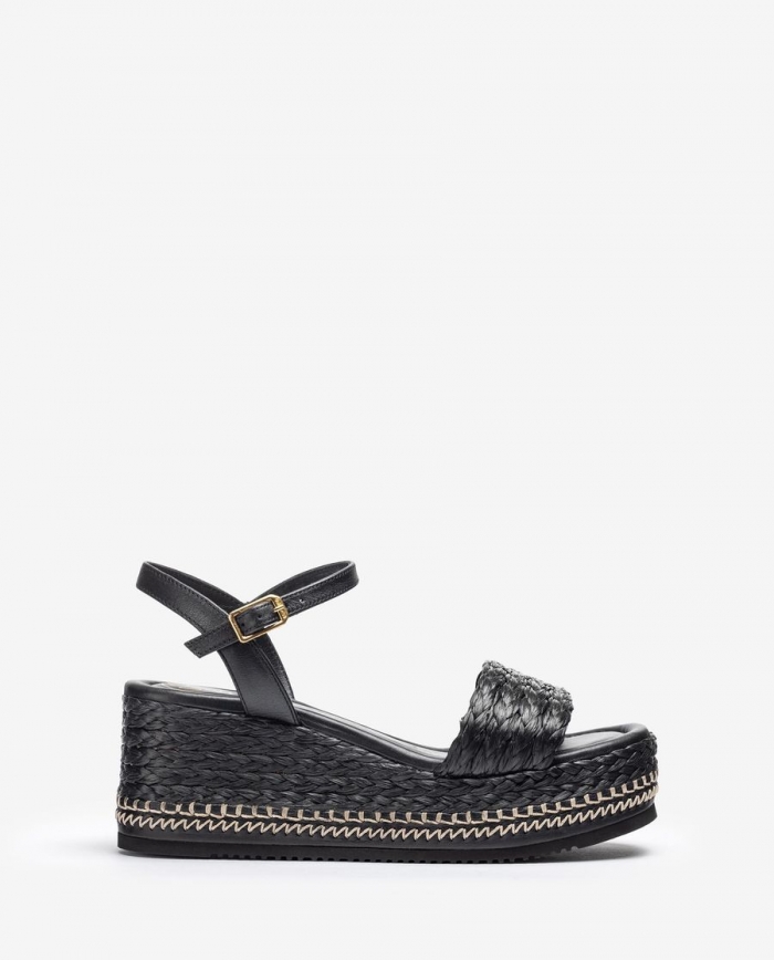 Sandales compensées en raphia Unisa pour femme - Noir Sandales compensées en raphia Unisa pour femme - Noir