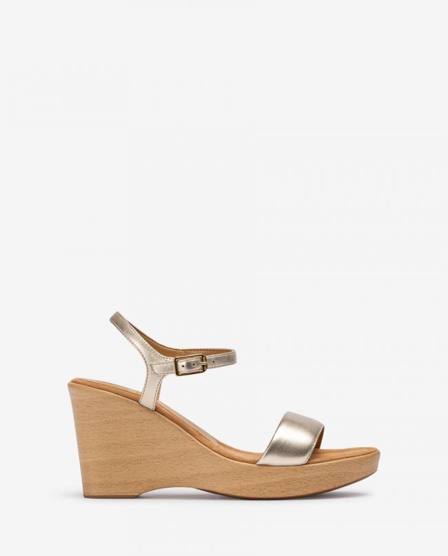 Sandales compensées Unisa pour femme effet bois - Doré Sandales compensées Unisa pour femme effet bois - Doré