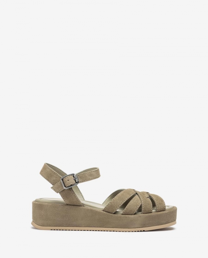 Sandales Unisa femme en cuir à larges brides croisées avec boucle Vert
