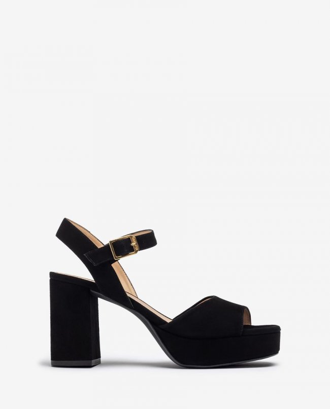 Sandales Unisa Femme en cuir à talon carré - Noir Sandales Unisa Femme en cuir à talon carré - Noir
