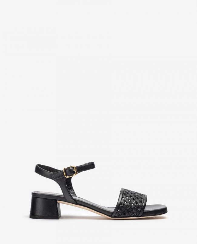Sandales peep toe en cuir pour femme - Noir
