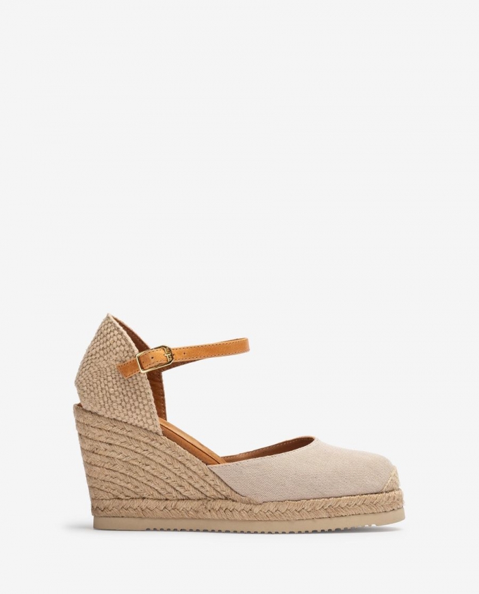 Espadrilles compensées hautes Unisa en lin écologique pour femme - Beige Espadrilles compensées hautes Unisa en lin écologique pour femme - Beige