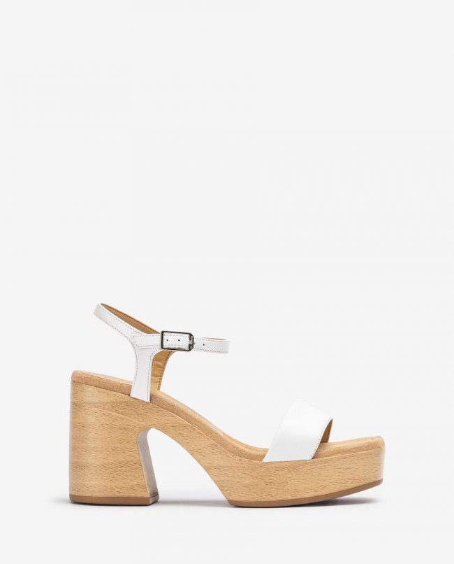 Sandales carrées en cuir Unisa pour femme - Blanc Sandales carrées en cuir Unisa pour femme - Blanc