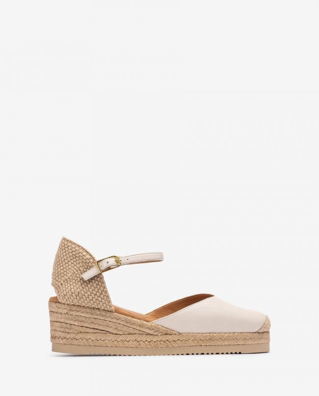 Espadrilles compensées basses en cuir pour femme Unisa - Blanc Espadrilles compensées basses en cuir pour femme Unisa - Blanc