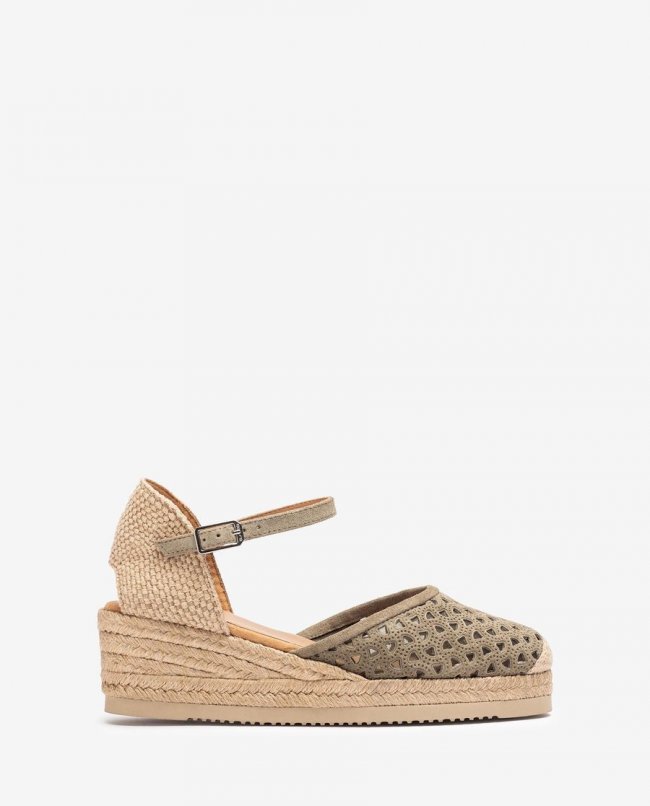 Espadrilles compensées basses perforées Unisa pour femme - Vert Espadrilles compensées basses perforées Unisa pour femme - Vert