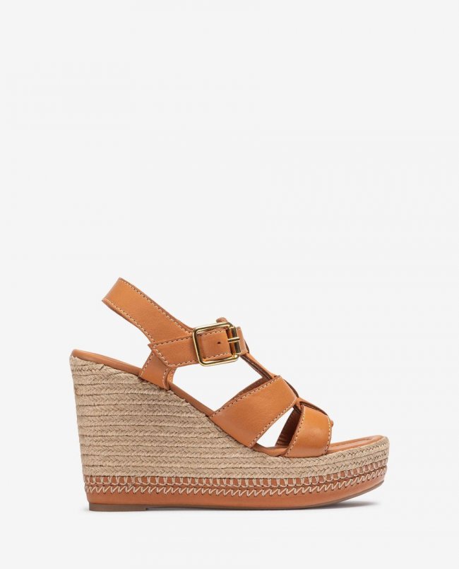 Sandales compensées hautes Unisa pour femme avec surpiqûres - Marron Sandales compensées hautes Unisa pour femme avec surpiqûres - Marron