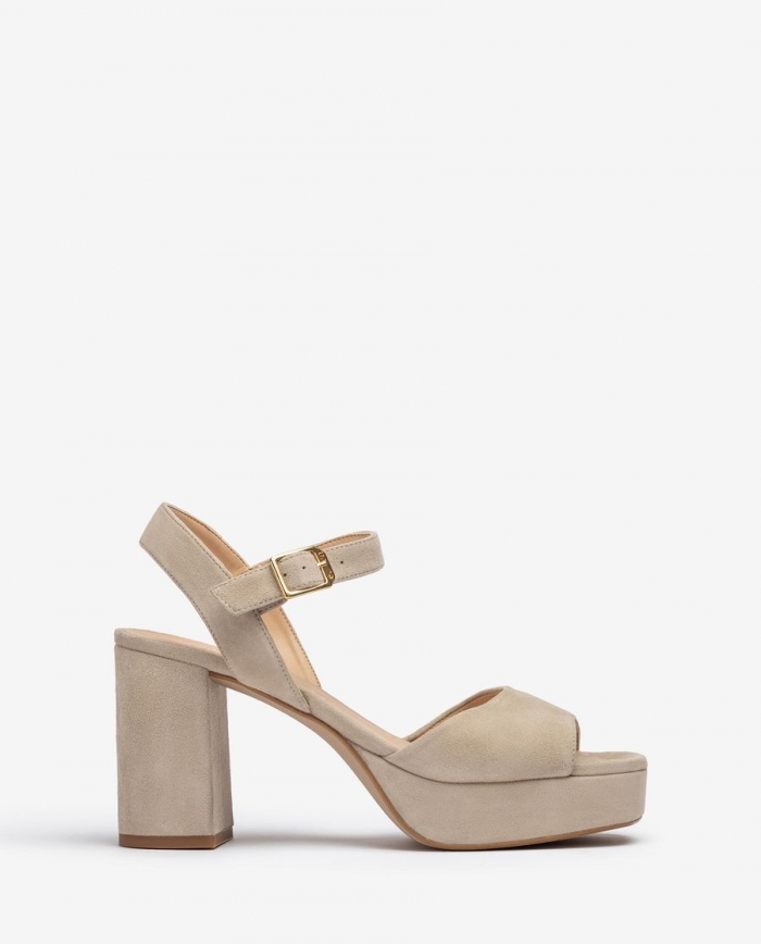Sandales en cuir et talon carré Unisa pour femme - Beige Sandales en cuir et talon carré Unisa pour femme - Beige