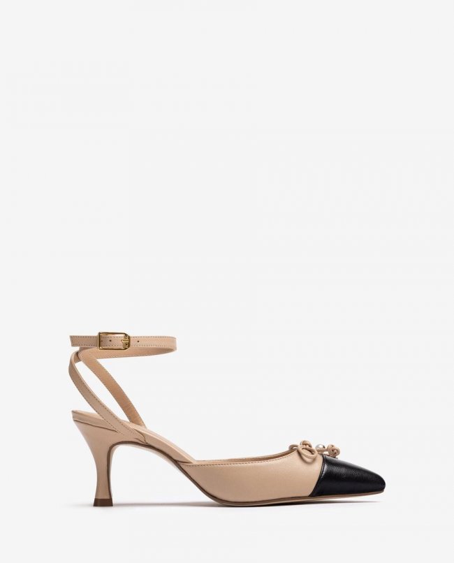 Escarpins Unisa bicolores à bride arrière et détails fantaisie pour femme - Beige Escarpins Unisa bicolores à bride arrière et détails fantaisie pour femme - Beige