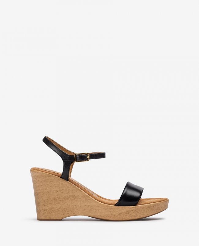Sandales compensées effet bois Unisa pour femme - Noir Sandales compensées effet bois Unisa pour femme - Noir