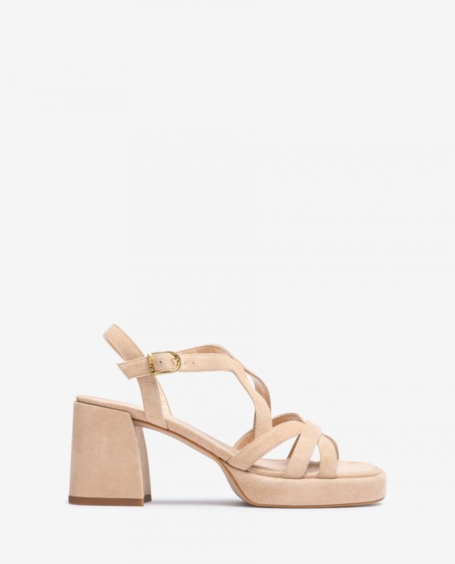 Sandales Unisa Femme en daim à talon carré - Beige Sandales Unisa Femme en daim à talon carré - Beige