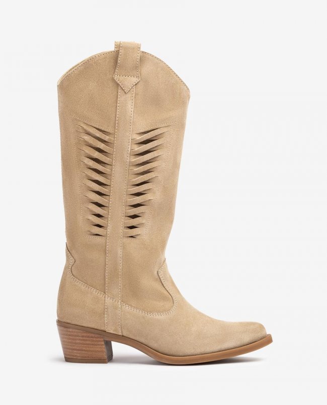 Botte de cowboy Unisa Femme avec tige - Beige Botte de cowboy Unisa Femme avec tige - Beige