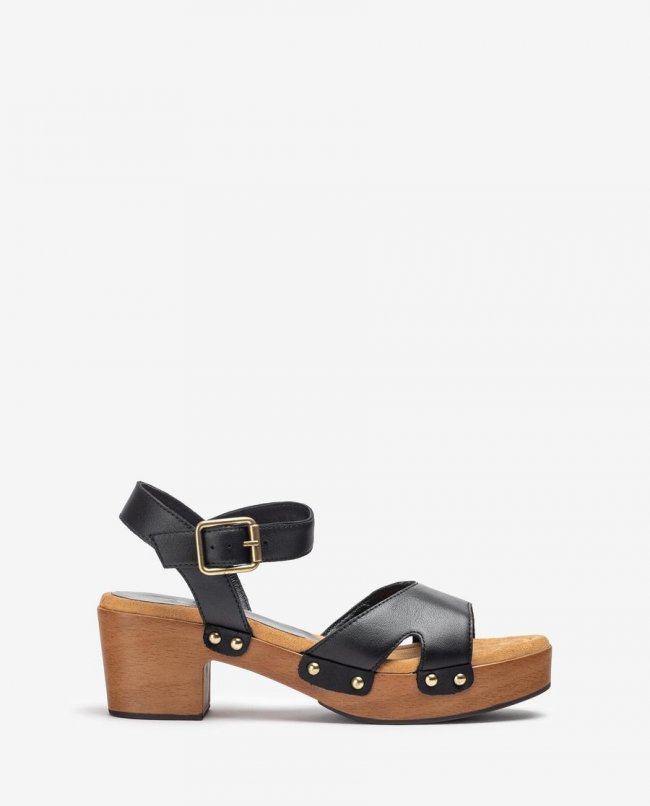 Sandales à talons blocs en cuir Unisa pour femme - Noir
