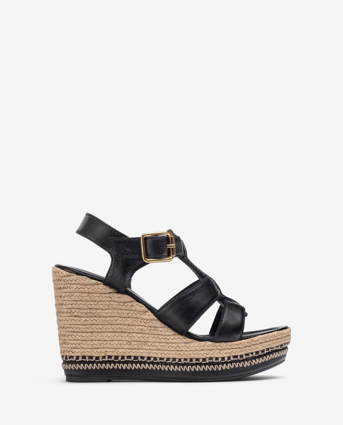 Sandales compensées hautes Unisa pour femme avec surpiqûres - Noir Sandales compensées hautes Unisa pour femme avec surpiqûres - Noir