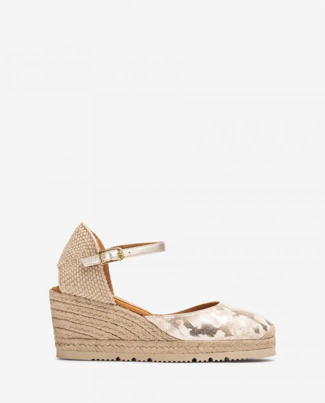 Espadrilles à talon en cuir imprimé Unisa Femme - Doré Espadrilles à talon en cuir imprimé Unisa Femme - Doré