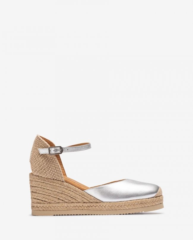 Espadrilles en cuir métallisé à talon aiguille Unisa Femme - Argenté Espadrilles en cuir métallisé à talon aiguille Unisa Femme - Argenté
