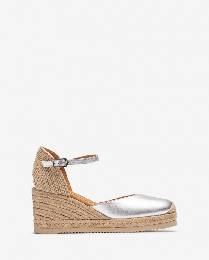 Espadrilles en cuir métallisé à talon aiguille Unisa Femme - Argenté Espadrilles en cuir métallisé à talon aiguille Unisa Femme - Argenté