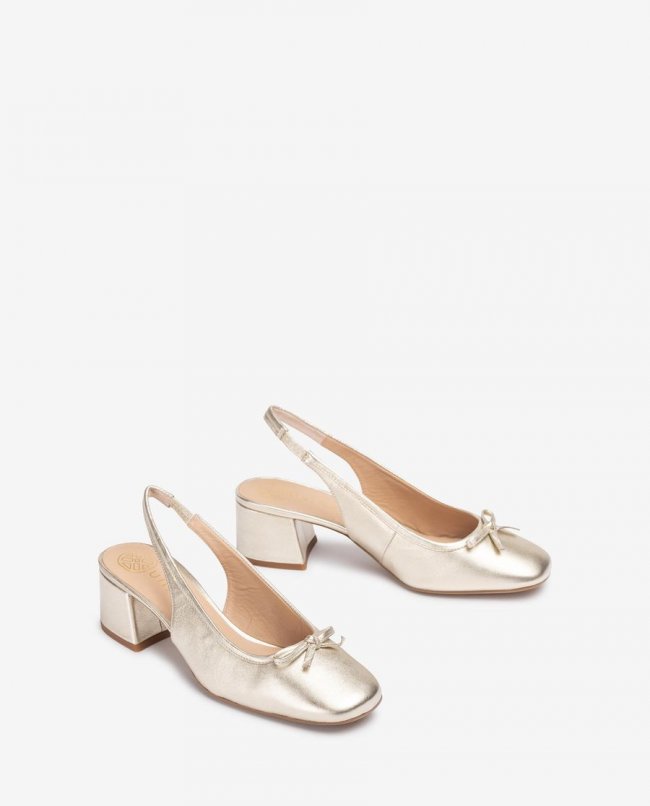 Chaussures Unisa à bout pointu et bride arrière avec nœud pour femme - Doré Chaussures Unisa à bout pointu et bride arrière avec nœud pour femme - Doré