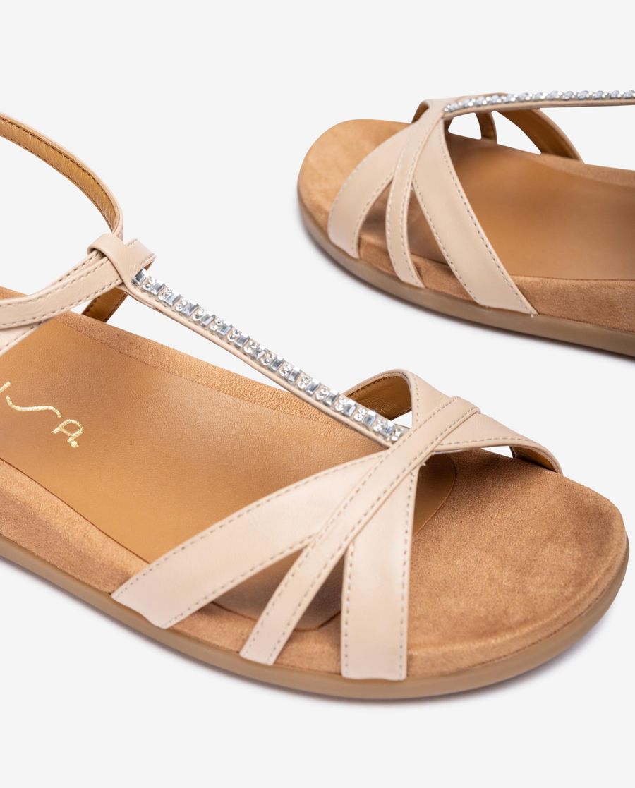 Sandales plates Unisa pour femme avec détails en cristaux - Beige
