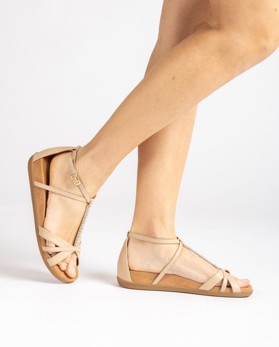 Sandales plates Unisa pour femme avec détails en cristaux - Beige