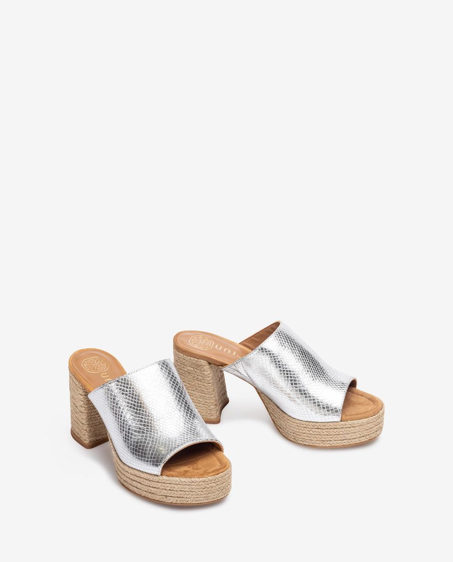 Sandales à plateforme à talon Unisa en jute naturel pour femme - Argent
