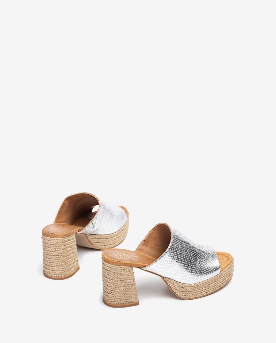 Sandales à plateforme à talon Unisa en jute naturel pour femme - Argent