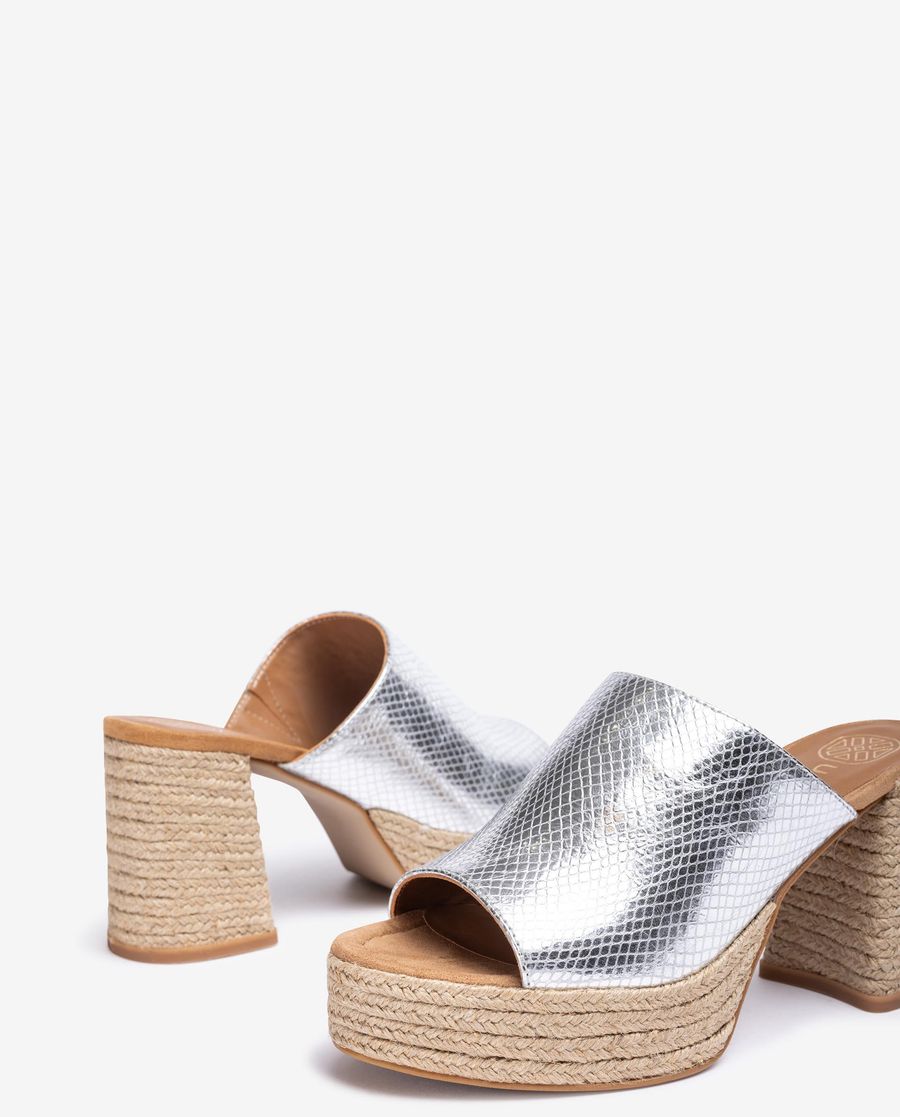 Sandales à plateforme à talon Unisa en jute naturel pour femme - Argent