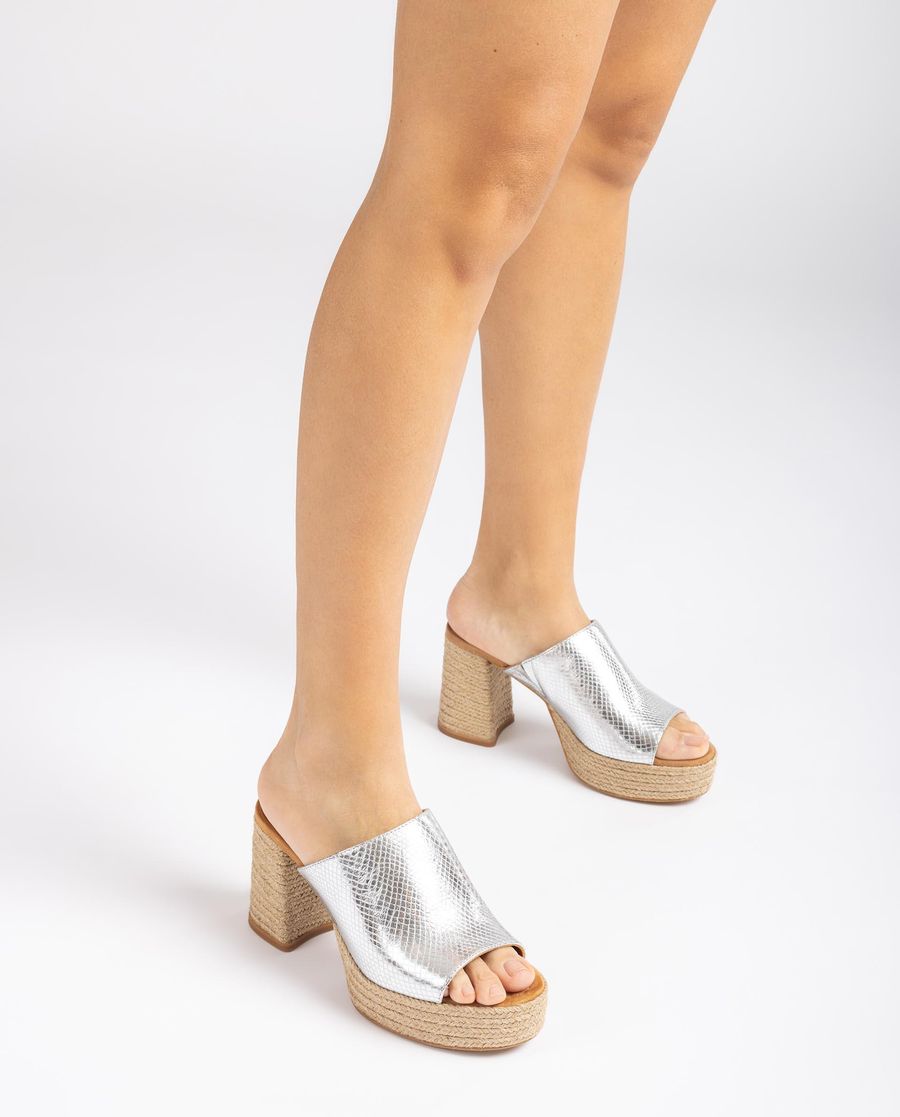 Sandales à plateforme à talon Unisa en jute naturel pour femme - Argent