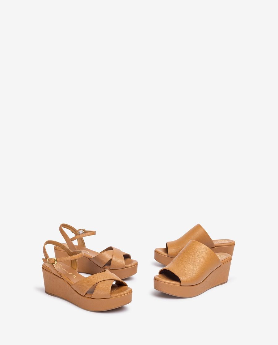 Sandales mules en cuir Unisa pour femme - Marron