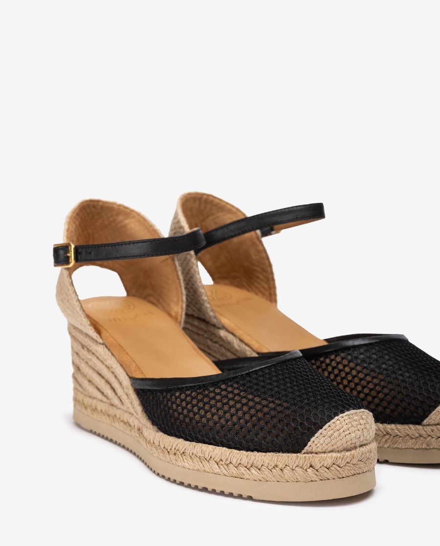 Espadrilles en maille et cuir Unisa pour femme - Noir