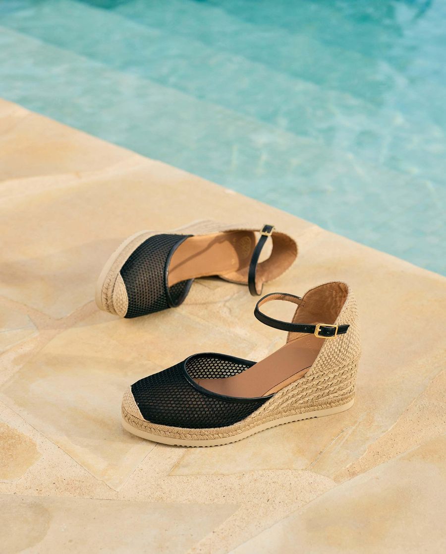 Espadrilles en maille et cuir Unisa pour femme - Noir