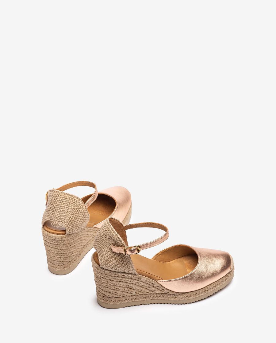 Espadrilles compensées hautes Unisa Femme en Rose Doré Métallisé