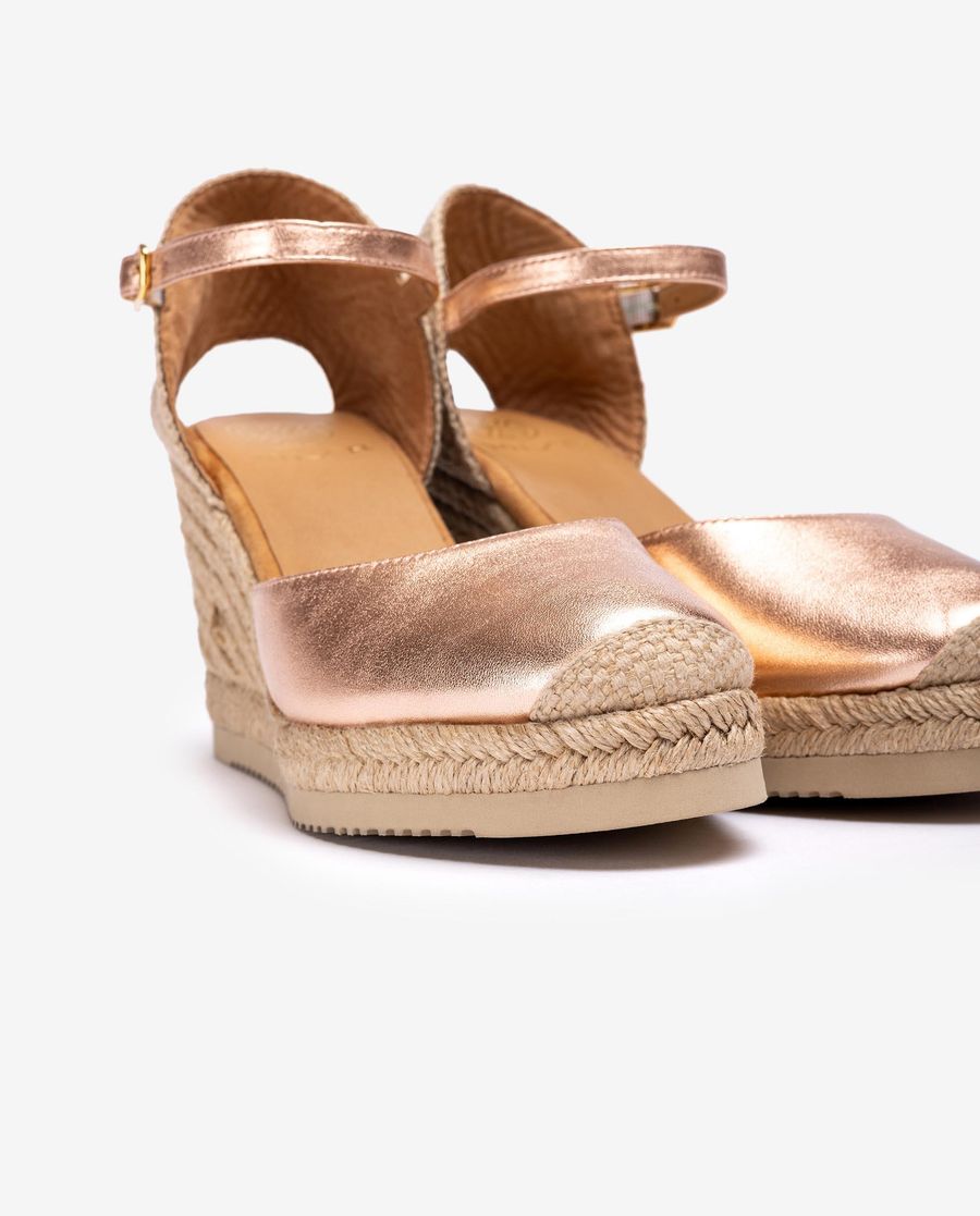 Espadrilles compensées hautes Unisa Femme en Rose Doré Métallisé