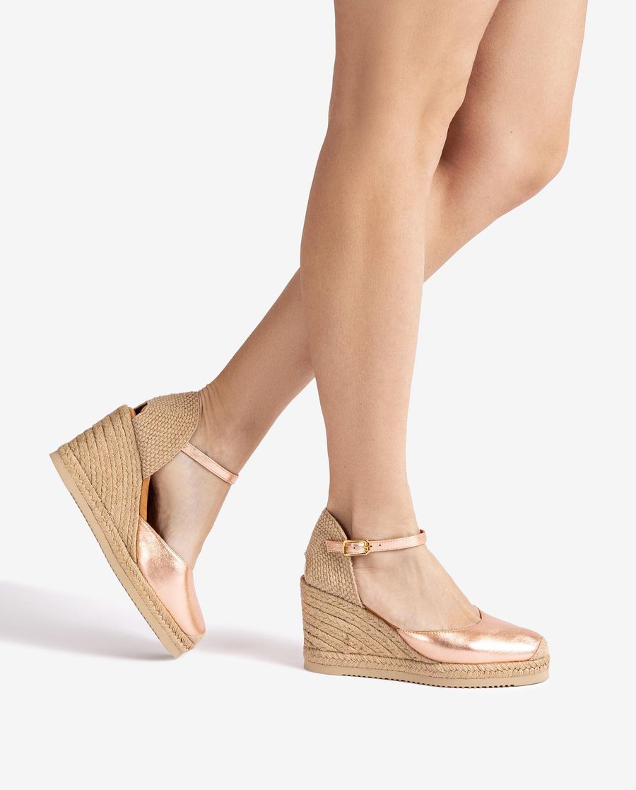 Espadrilles compensées hautes Unisa Femme en Rose Doré Métallisé