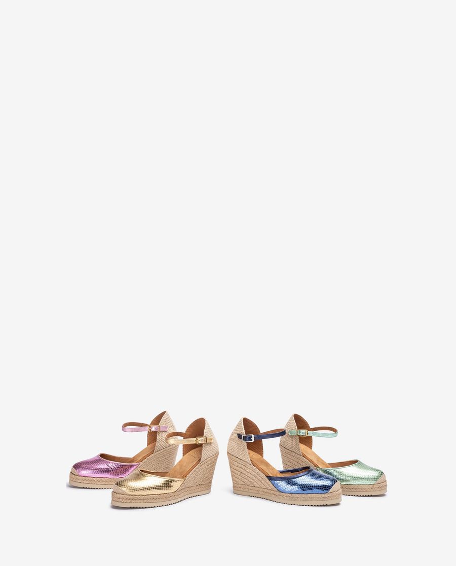 Espadrilles compensées hautes Unisa en cuir embossé Vert