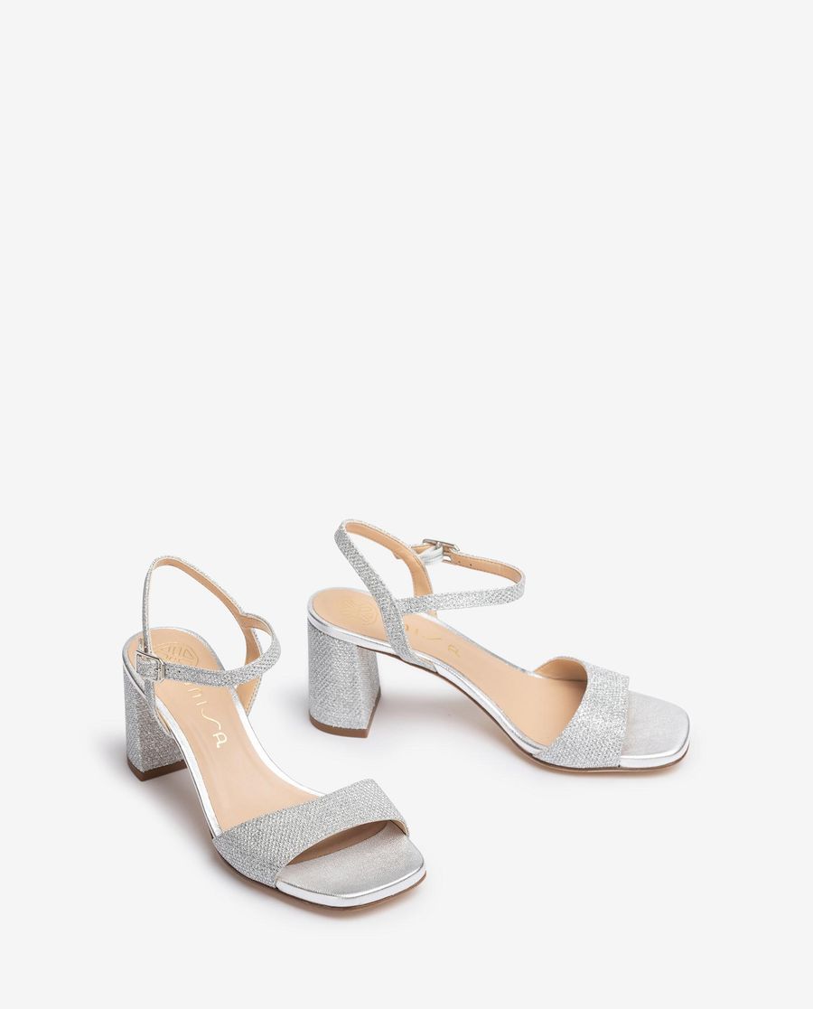 Sandales en tissu brillant Unisa pour femme - Argent