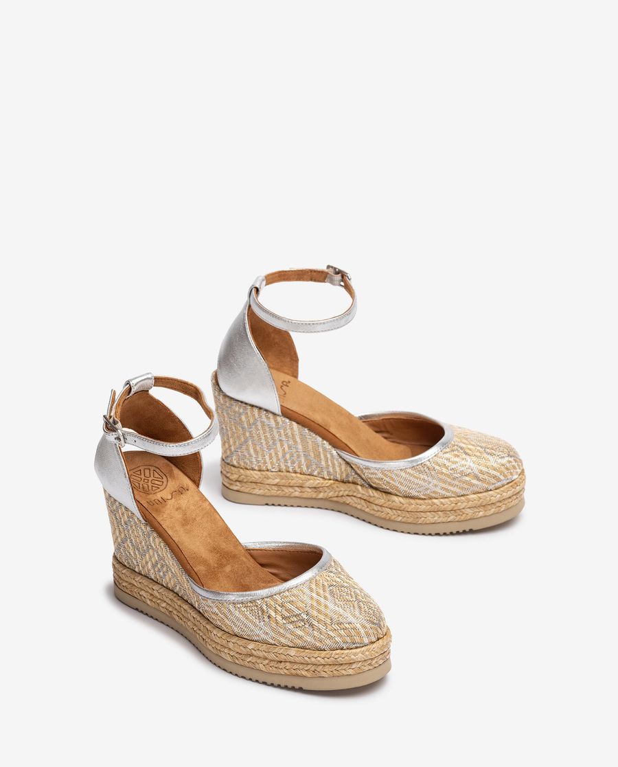 Espadrilles en raphia métallisé imprimé Unisa Femme - Argenté