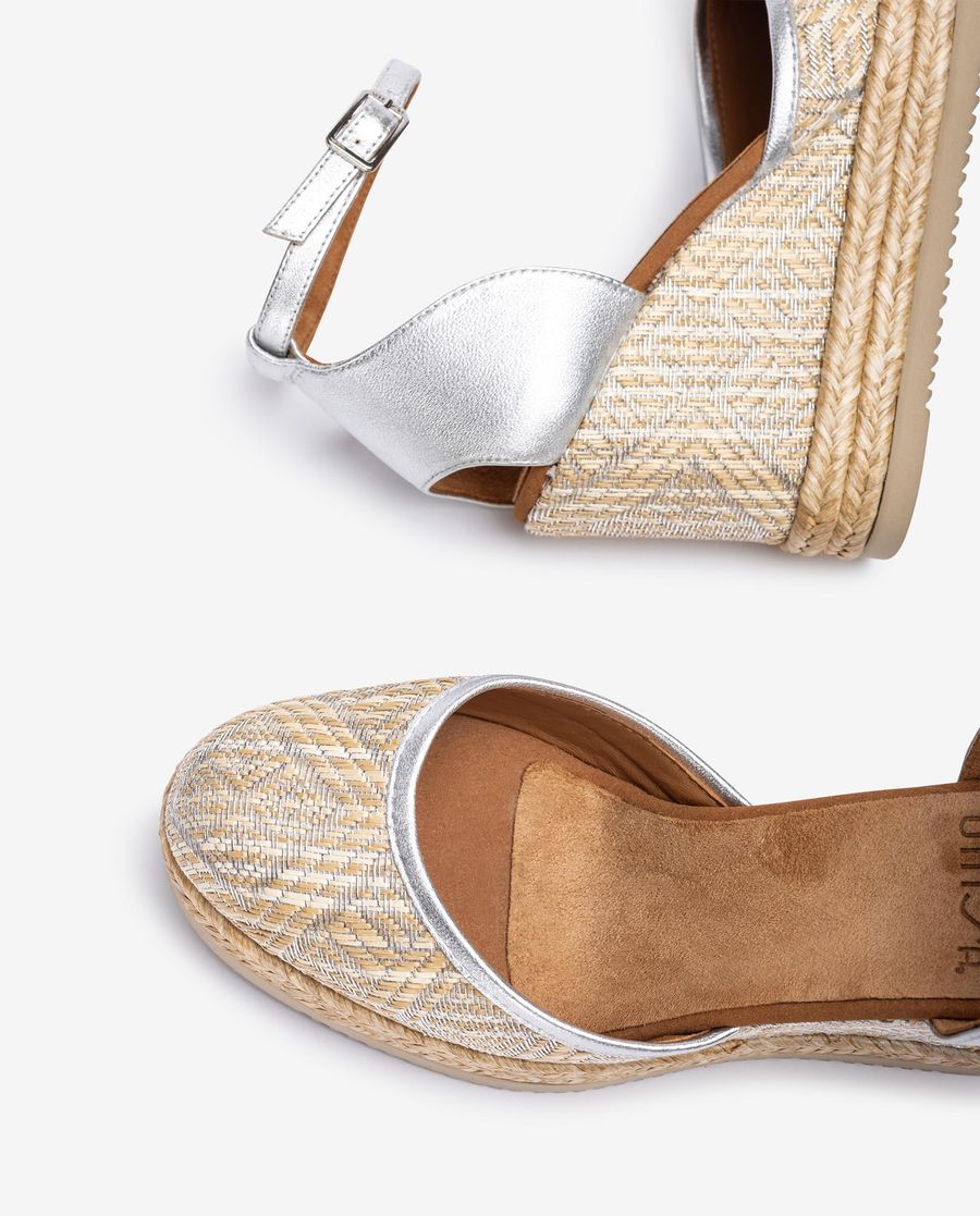 Espadrilles en raphia métallisé imprimé Unisa Femme - Argenté