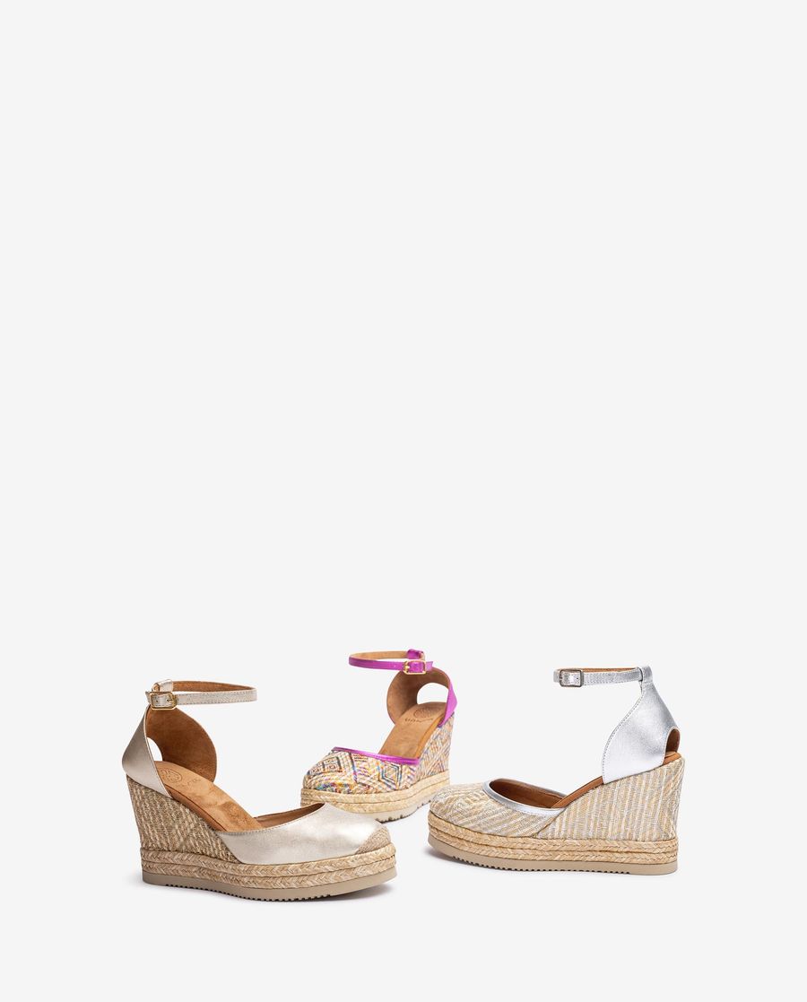 Espadrilles en raphia métallisé imprimé Unisa Femme - Argenté