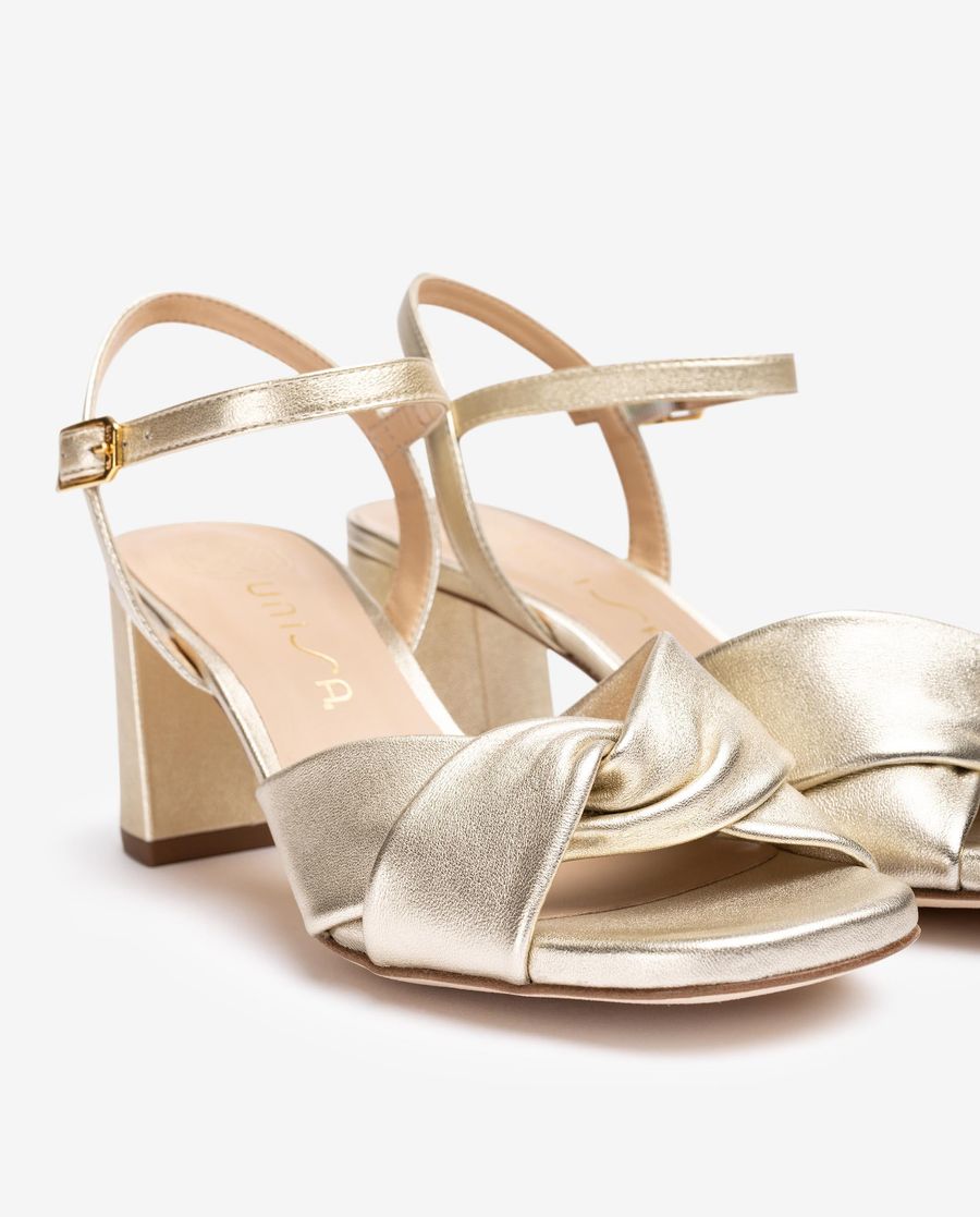 Sandales à talons mi-hauts et brides croisées Unisa pour femme - Doré