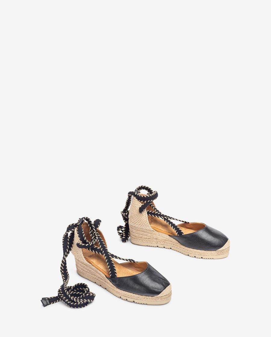 Espadrilles compensées basses nouées Unisa pour femme - Noir