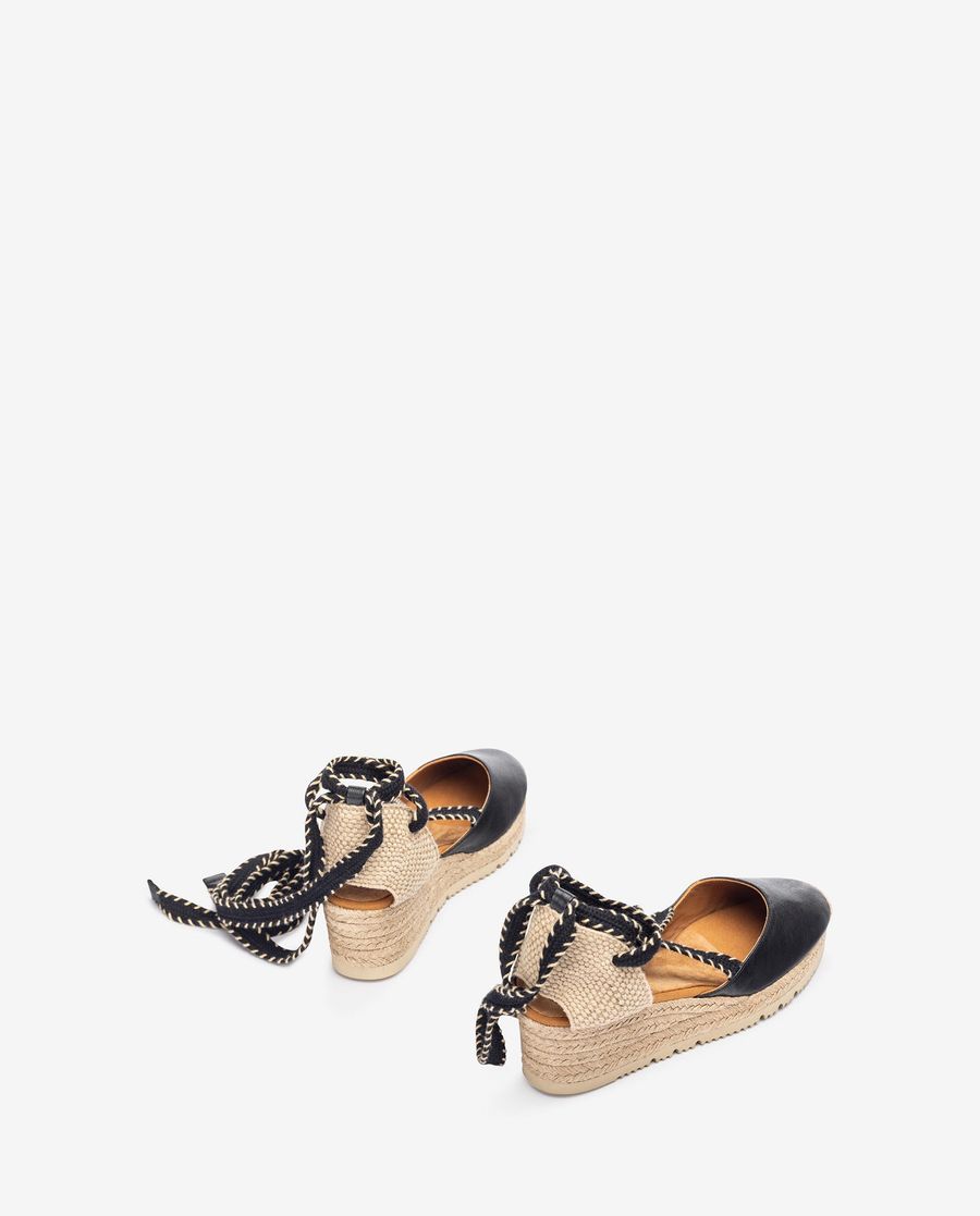 Espadrilles compensées basses nouées Unisa pour femme - Noir