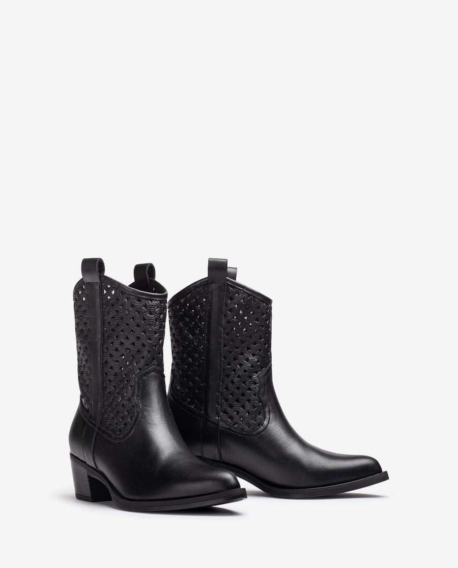 Botte cowboy Unisa avec détails perforés - Noir