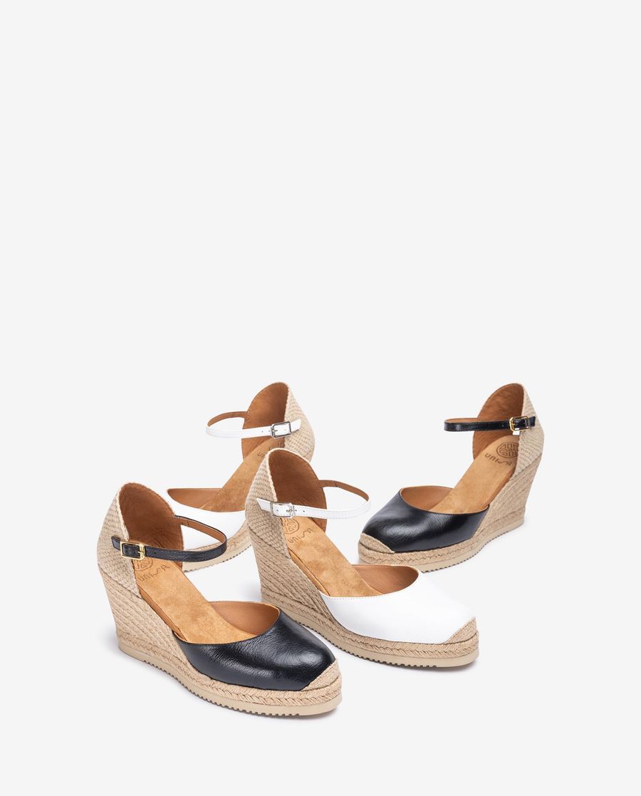 Espadrilles compensées en cuir pour femme - Noir