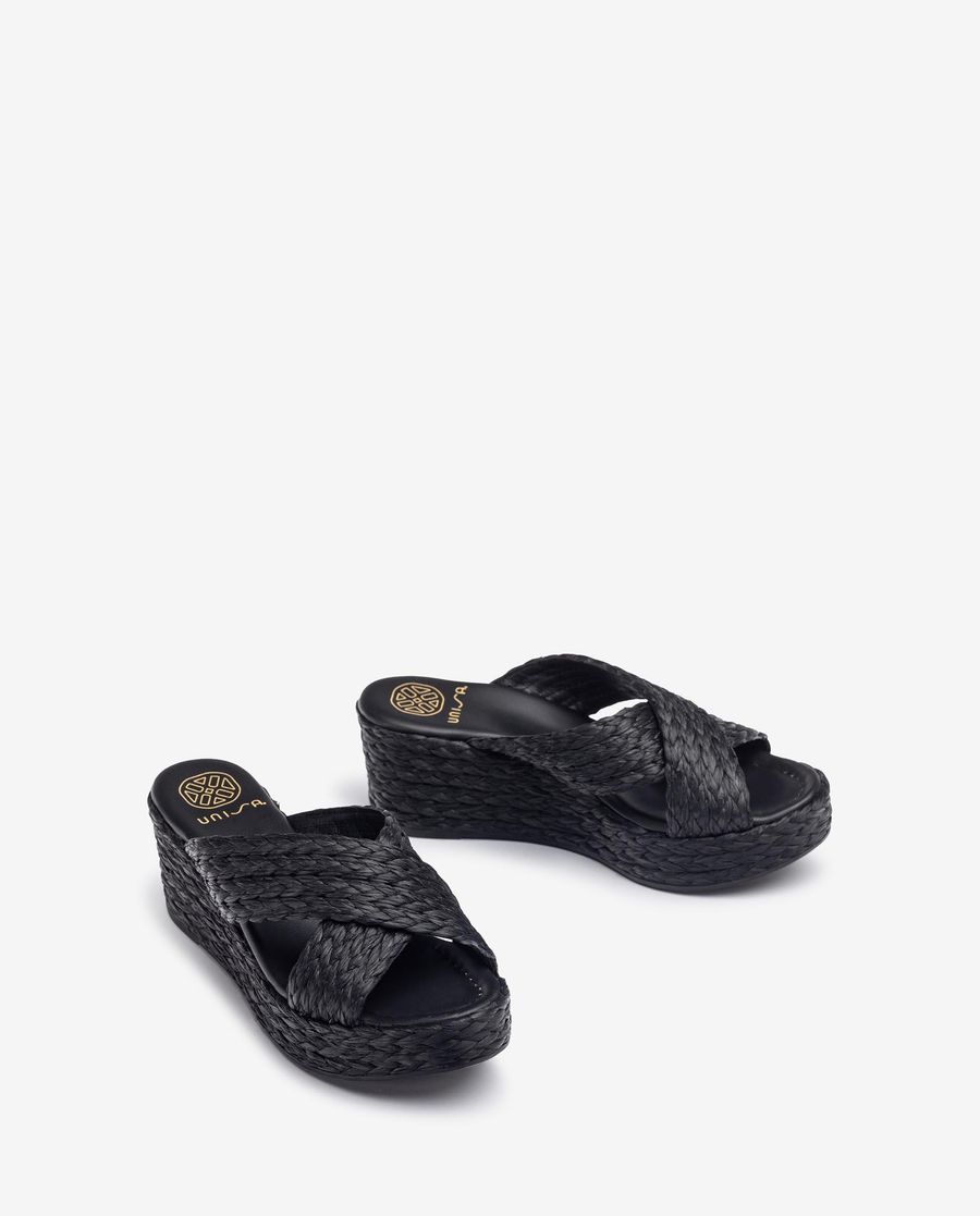 Sandales compensées en raphia naturel pour femme Unisa - Noir