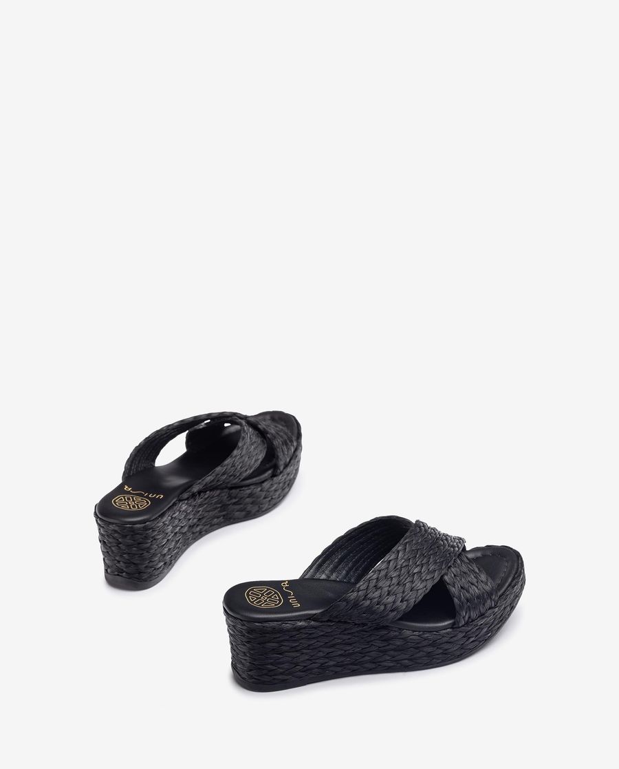 Sandales compensées en raphia naturel pour femme Unisa - Noir