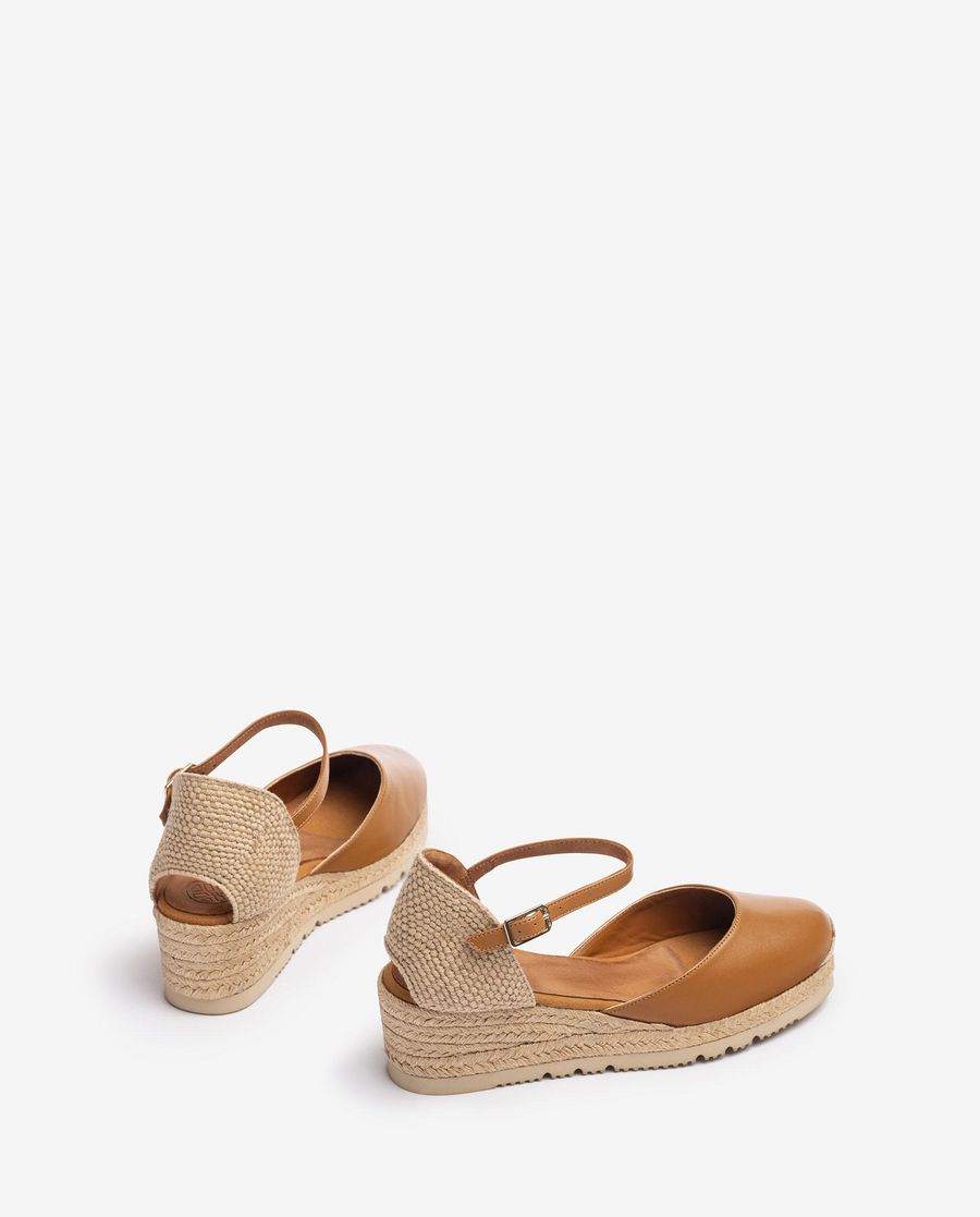 Espadrilles compensées basses en cuir Unisa pour femme - Marron