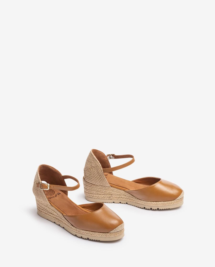 Espadrilles compensées basses en cuir Unisa pour femme - Marron